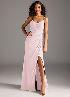 Azazie Deandra Bridesmaid Dresses Blushing Pink Mermaid Pleated Chiffon Dress image1