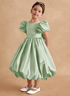 Azazie Jellybean Blumenmädchenkleider Ballkleid Gestreift Matte Satin Kleid Staubiger Salbeigrün image4