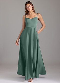 Azazie Marley Bridesmaid Dresses Eucalyptus A-Line Off the Shoulder Stretch Satin Convertible Dress image1