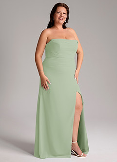 Azazie Leonis Jurken voor bruidsmeisjes Converteerbaar Jurk van Chiffon met Kolom Strapless Stoffige Salie image14