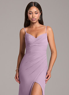 Azazie Yola Jurken voor bruidsmeisjes Converteerbaar Jurk van Chiffon met Kolom Geplooid Blauweregen image2