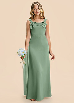 Azazie Chelsea Junior Matcha Sheath Pleated Stretch Satin Dress image4