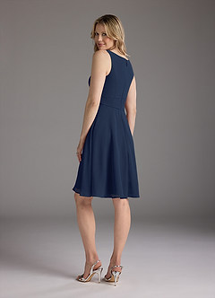 Azazie Shirley Mother of the Bride Dresses Dark Navy A-Line Scoop Pleated Chiffon Dress image7