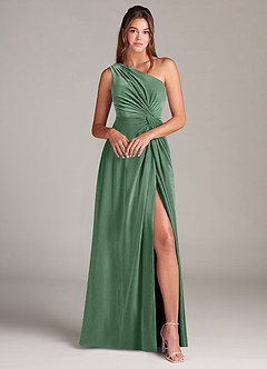 Azazie Brooke Jurken voor bruidsmeisjes Jurk van flueel met A-Lijn One-Shoulder Eucalyptus image4