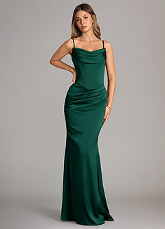 Azazie Sorrel Robes de demoiselle d'honneur Robe Sirène Convertible en Satin extensible Sans bretelle émeraude image6