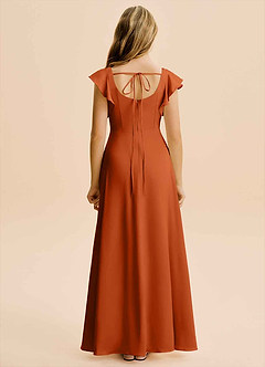 Azazie Bondi Junior Robe Trapèze en Satin extensible Fente Latérale Orange Brûlée image2