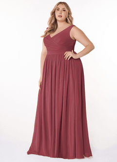 Azazie Keyla Bridesmaid Dresses Merlot A-Line V-Neck Pleated Chiffon Dress image8