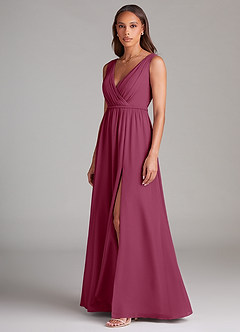 Azazie Tanicia Brautjungfernkleider A-Linie Plissee Chiffon Kleid Maulbeerrot image2