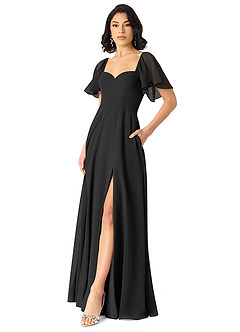 Azazie Chloe Vestidos de damas de honor Vestido de Negro de Gasa de Corte en A con Escote de Corazón image5