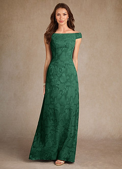 Azazie Moore Final Sale Dark Green A-Line Boatneck Floral Burnout Dress image3
