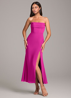 Azazie Saige Bridesmaid Dresses Fuchsia Sheath Off the Shoulder Chiffon Convertible Dress image6