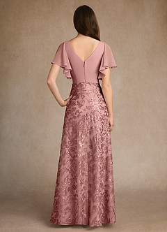 Azazie Fallon Mère de la mariée Robes Robe Trapèze en Dentelle Plissée Rose Poussiéreuse image4