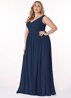 Azazie Keyla Bridesmaid Dresses Dark Navy A-Line V-Neck Pleated Chiffon Dress image8