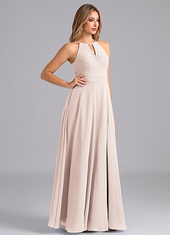 Azazie Denver Bridesmaid Dresses Rose Petal A-Line Pleated Chiffon Dress image4