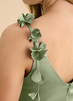 Azazie Gumdrop Junior Pistachio Empire Pleated Stretch Satin Dress image8