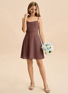 Azazie Bear Junior A-Linie Plissee Chiffon Kleid Espresso image3