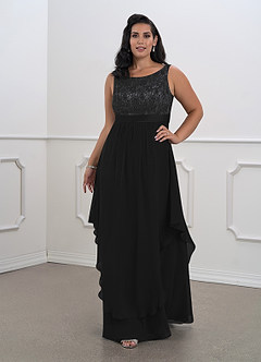 Azazie Xella Mère de la mariée Robes Robe Trapèze en Mousseline de soie Dentelle Noir image10