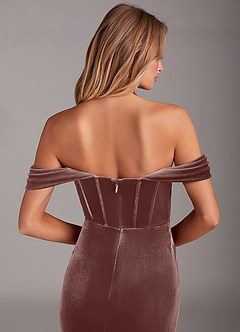 Azazie Jas Bridesmaid Dresses Espresso Sheath Off-The-Shoulder Corset Velvet Convertible Dress image7