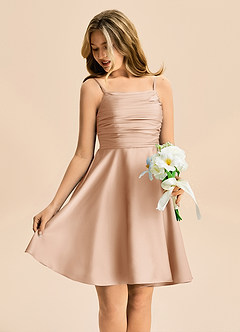 Azazie Miko Junior Vestido de Rosa Inglesa de Satén Elástico de Corte en A con Plisado image4