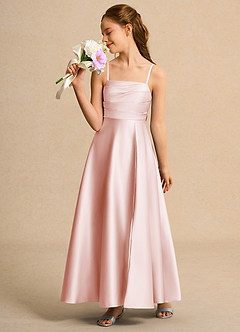 Azazie Pebbles Girl Flower Girl Dresses Blushing Pink A-Line Pleated Matte Satin Dress image5