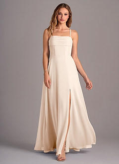 Azazie Carolyn Robes de demoiselle d'honneur Robe Trapèze en Mousseline de soie Plissée Albâtre Blanc image4