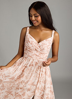 Azazie Chanel Bridesmaid Dresses Pink Fern Floral A-Line Pleated Chiffon Dress image6