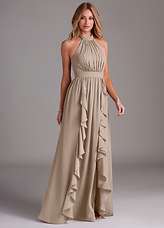 Azazie Avary Bridesmaid Dresses Taupe A-Line Pleated Chiffon Dress image5