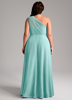 Azazie Phaedra Bridesmaid Dresses Aqua A-Line One Shoulder Chiffon Dress image2