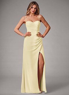 Azazie Haisley Bridesmaid Dresses Lemon Sorbet Sheath Off the Shoulder Chiffon Convertible Dress image1