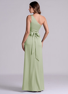 Azazie Philana 신부 들러리 드레스 A라인 한쪽 어깨 스트레치 새틴 바닥 길이 드레스 image5