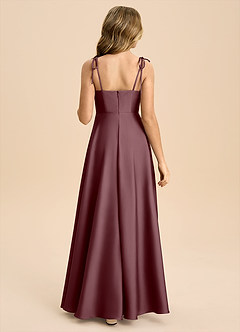 Azazie Popsy Junior Sangria A-Line Bow Stretch Satin Dress image3