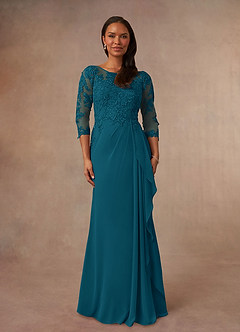 Azazie Calanthe Abiti per la Madre della Sposa Abito A-Line in Chiffon con Scollo a U Blu Inchiostro image1