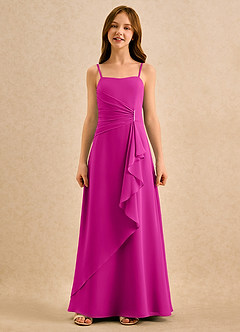 Azazie lolly Girls Formal Robe Demoiselle D'honneur Fillette Robe Trapèze en Mousseline de soie Plissée Fuchsia image4