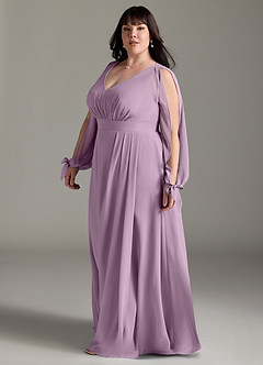 Azazie Matilda Bridesmaid Dresses Wisteria A-Line Long Sleeve Chiffon Dress image11
