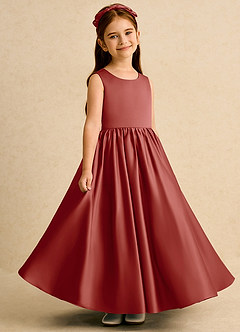 Azazie Nellia Flower Girl Dresses Terracotta A-Line Bow Matte Satin Dress image4