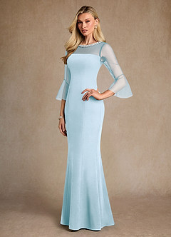 Azazie Bellevie 신부의 어머니 드레스 쉬스 구슬 스트레치 크레이프 플로어 길이 드레스 image2