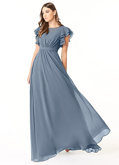 Azazie Daphne Modest Bridesmaid Dresses A-Line Ruffled Chiffon Floor-Length Dress image3