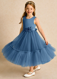 Azazie Miracle vestidos de niña de las flores Vestido de Crepúsculo de Satin Mate de Corte En A con Lazo image4