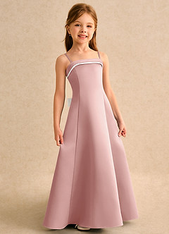 Azazie Izel Girls Formal Blumenmädchenkleider A-Linie Plissee Matte Satin Kleid Elfenbein Roségold image3