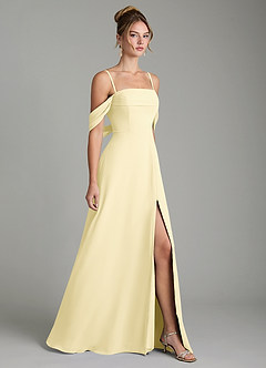 Azazie Mercedes At-home Try On Dresses Lemon Sorbet A-Line Off the Shoulder Chiffon Dress image5