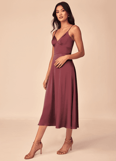 Azazie Dottie Jurken voor bruidsmeisjes Jurk van Stretch Satijn met A-Lijn Merlot image4