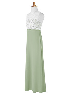 Azazie Rana Junior Robe Trapèze en Mousseline de soie Dentelle Vert Sauge image7