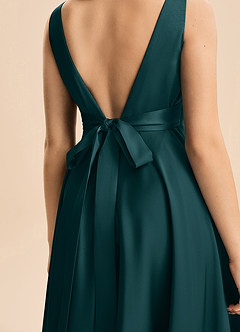 Azazie Gabby Junior Linia A Pofałdowany Satyna elastyczna Długość podłogi Młodsza druhna Sukienka image2