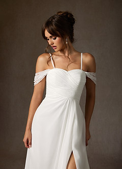Azazie Zadie Wedding Dresses Diamond White A-Line Off the Shoulder Chiffon Dress image5