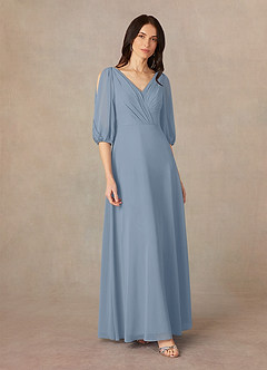 Azazie Bronwyn Mother of the Bride Dresses Dusty Blue A-Line V-Neck Ruched Chiffon Dress image2