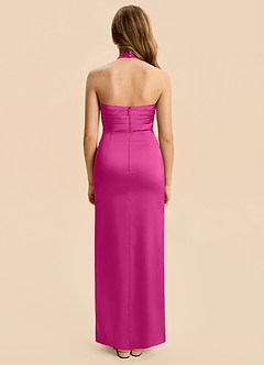 Azazie Jemma Junior Robe Fourreau en Satin extensible Rayé Fuchsia image2