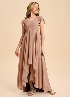 Azazie Caria Junior Champagne Rose A-Line Pleated Chiffon Dress image3