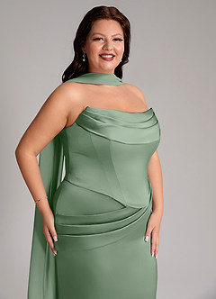 Azazie Sorrel Vestidos de damas de honor Vestido de Matcha de Satén Elástico de Corte Sirena Convertible con Sin tirantes image10
