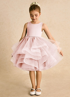 Azazie Tinie Flower Girl Dresses Blushing Pink Ball-Gown Bow Tulle Dress image5