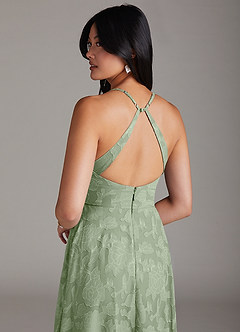 Azazie Davis Bridesmaid Dresses Dusty Sage A-Line Pleated Floral Burnout Dress image6